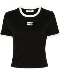 Miu Miu - Cropped-T-Shirt mit Logo-Patch - Lyst