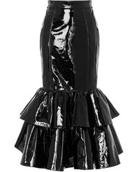 Moschino - Ruffled Leather Skirt - Lyst