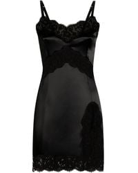 Dolce & Gabbana - Lace-Trimmed Satin Slip Mini Dress - Lyst
