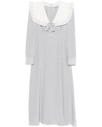 Alessandra Rich - Polka-Dot Silk Midi Dress With Collar - Lyst