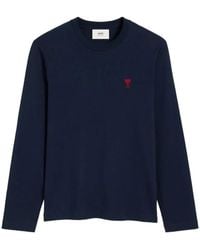 Ami Paris - Logo-Embroidered Organic-Cotton Long-Sleeved T-Shirt - Lyst
