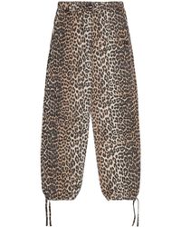 Ganni - Leopard-print Drawstring Trousers - Lyst