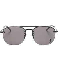 Saint Laurent - Eckige Sonnenbrille Mit Logo-Schild - Lyst