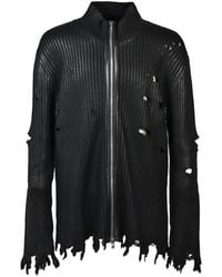 FILTH - Waxed Distressed-Knit Cardigan - Lyst
