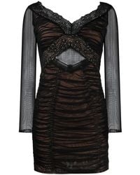Self-Portrait - Lace-Trim Mesh Mini Dress - Lyst