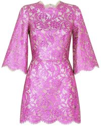 Dolce & Gabbana - Vestido corto con encaje floral translúcido - Lyst