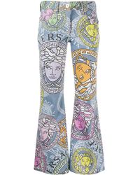 Versace Medusa Amplified Print Flared Cropped Jeans - Blue