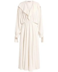 Alberta Ferretti - Ruffled-Collar Belted Midi Dress - Lyst