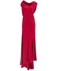 Alberta Ferretti - Silk-Effect Satin Evening Dress With Curled Neckline - Lyst
