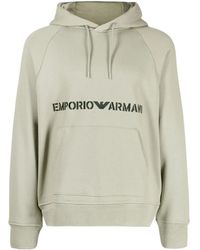 Emporio Armani - Logo-Embroidered Cotton Hoodie - Lyst