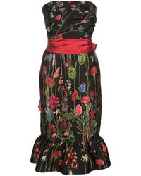 Marchesa notte Bandeau Jurk Met Bloemdessin - Zwart