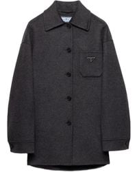 Prada - Veste Boutonnée À Col Contrastant - Lyst