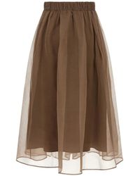 Brunello Cucinelli - Circle Pleated Silk Midi Skirt - Lyst