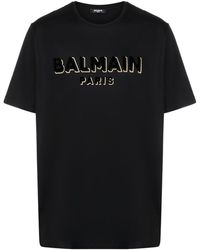 Balmain - T-shirt e polo nere con girocollo a coste - Lyst