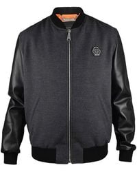 Philipp Plein - Leather-Sleeved Logo-Print Bomber Jacket - Lyst