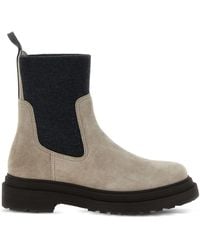 Brunello Cucinelli - Bottines En Daim À Empiècements En Maille - Lyst