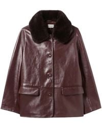 Claudie Pierlot - Leren Jas Met Lammy Kraag - Lyst