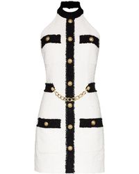 Balmain Robe en tweed à dos nu - Blanc