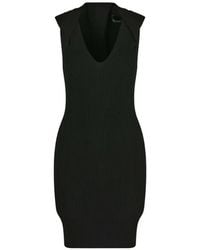 Balmain - Robe Mi-Longue Côtelée À Col V - Lyst