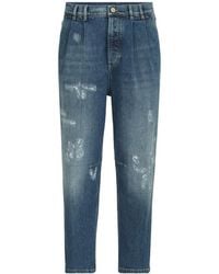 Brunello Cucinelli - Comfort Cotton Denim Iconic-Fit Five-Pocket Trousers With Double Pleats And Rips - Lyst