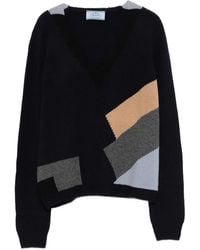 Prada - Geometric-Pattern V-Neck Jumper - Lyst