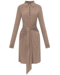 Ganni - Tie-Detail Button-Up Mini Dress - Lyst