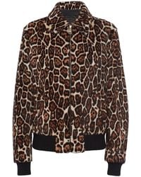 Prada - Leopard-Print Shearling Bomber Jacket - Lyst