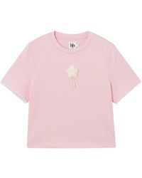 B+ AB - Floral-Appliqué Lace-Trim T-Shirt - Lyst