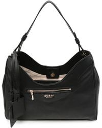 Guess - Sac Porté Épaule En Cuir Grainé À Plaque Logo Antonia - Lyst