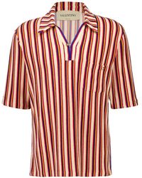 Valentino Garavani - Striped V-Neck Polo Shirt - Lyst