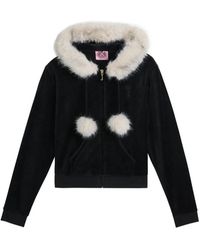 Juicy Couture - Faux-Fur Trim Pom-Pom Hoodie - Lyst