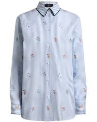 Etro - Striped Cotton Jacquard Shirt With Trim And Fil Coupé Flower Motif - Lyst