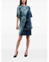 Moschino - Denim-Print Short-Sleeve Mini Dress - Lyst