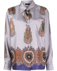 Etro - Mix-print Pointed-collar Silk Shirt - Lyst