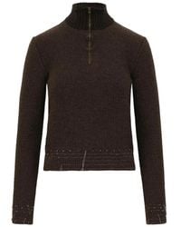 Maison Margiela - Quarter-Zip Frayed-Detail Sweater - Lyst