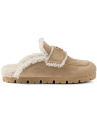 Prada - トライアングルロゴ シアリング ミュール - Lyst