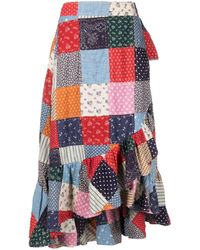 Polo Ralph Lauren - Patchwork-design Cotton Midi Skirt - Lyst