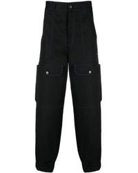 MSGM - Contrasting-Stitch Logo-Patch Trousers - Lyst