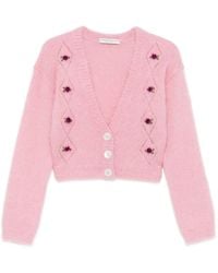 Alessandra Rich - Rose-Embroidered Button Cardigan - Lyst