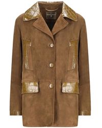 Ermanno Scervino - Crocodile-Effect Panelled Suede Coat - Lyst