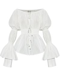 Blumarine - パフスリーブ オフショルダートップ - Lyst