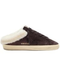 Golden Goose - Super-Star Sabot Glitter Suede-Upper Suede-Toe-And-Star Folded Shearling-Lining Sneakers - Lyst