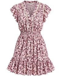 DKNY - Floral-Print Flutter-Sleeve Mini Dress - Lyst