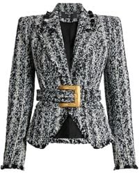 Balmain - Two-Tone Tweed Belted Jacket - Lyst