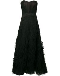 Marchesa notte Strapless Avondjurk Van Tule Met Textuur - Zwart