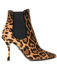 Dolce & Gabbana Leather Leopard Print Stiletto Boots in Brown | Lyst