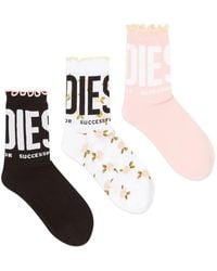 DIESEL - Logo-Print Cotton Socks (Pack Of Three) - Lyst