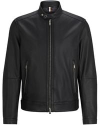 BOSS - Band-collar Leather Jacket - Lyst