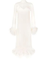 ‎Taller Marmo - White Gina Feather-trim Silk Midi Dress - Lyst