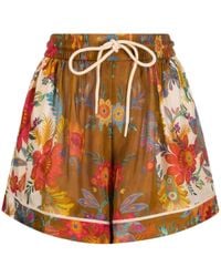 Zimmermann - Floral Print Silk Shorts - Lyst